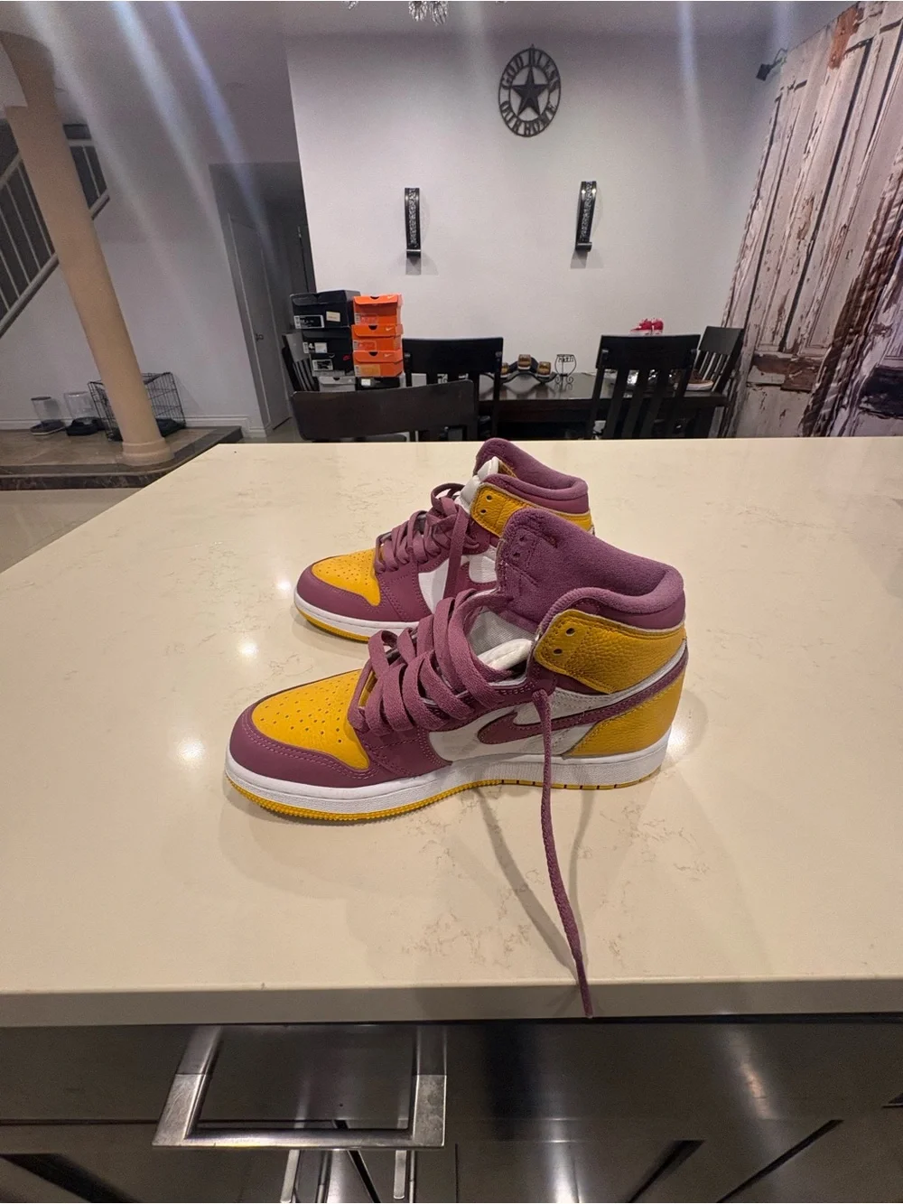 Jordan Women's High-Top Sneakers in Purple and Yellow